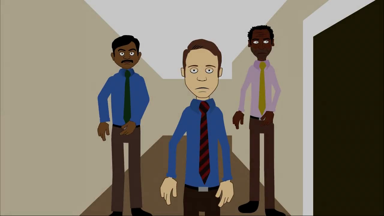 Layer 8, characters in a corridor